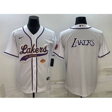 Men's Los Angeles Lakers White Team Big Logo With Patch Cool Base Stitched Baseball Jersey