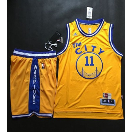 Warriors #11 Klay Thompson Gold Throwback The City A Set Stitched NBA Jersey