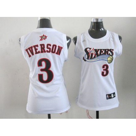 76ers #3 Allen Iverson White Women's Home Stitched NBA Jersey