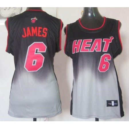 Heat #6 LeBron James Black/Grey Women's Fadeaway Fashion Stitched NBA Jersey