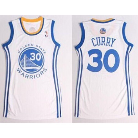 Warriors #30 Stephen Curry White Women's Dress Stitched NBA Jersey