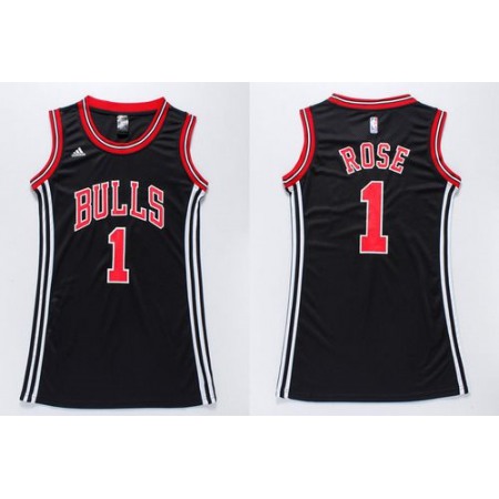 Bulls #1 Derrick Rose Black Women's Dress Stitched NBA Jersey