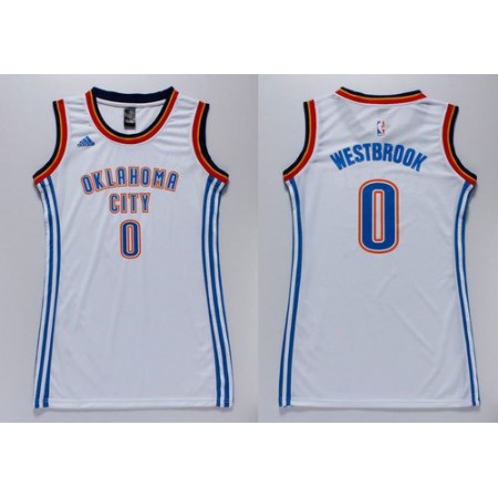 Thunder #0 Russell Westbrook White Women's Dress Stitched NBA Jersey