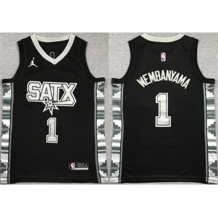 Youth San Antonio Spurs #1 Victor Wembanyama Black Statement Edition Stitched Jersey