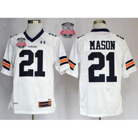 Tigers #21 Tre Mason White 2014 BCS Bowl Patch Stitched NCAA Jersey