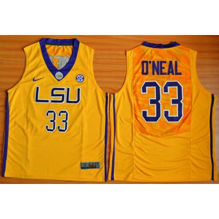 LSU Tigers #33 Shaquille O'Neal Gold Basketball Stitched NCAA Jersey