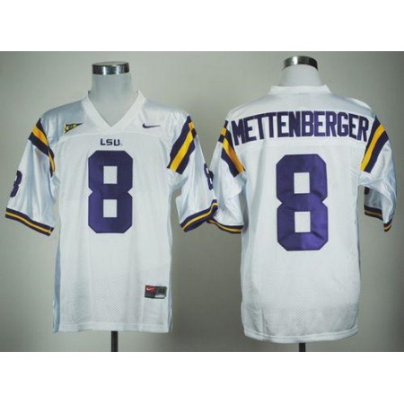 LSU Tigers #8 Zach Mettenberger White Stitched NCAA Jersey