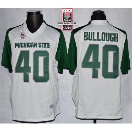 Spartans #40 Max Bullough White/Green 2014 Rose Bowl Patch Stitched NCAA Jersey