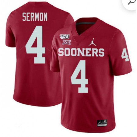 Men's Oklahoma Sooners #4 Trey Sermon Red 150th Season Stitched NCAA Jersey