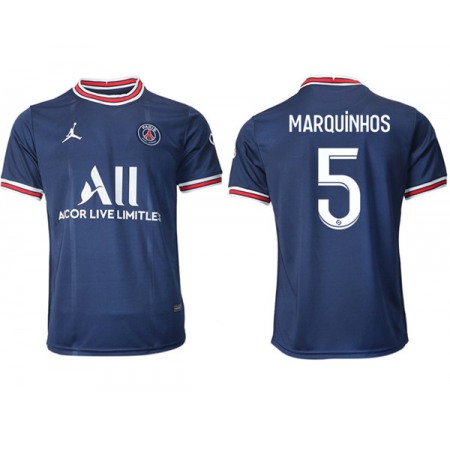 Men's Paris Saint-Germain #5 Marquinhos Navy Soccer Away Jersey