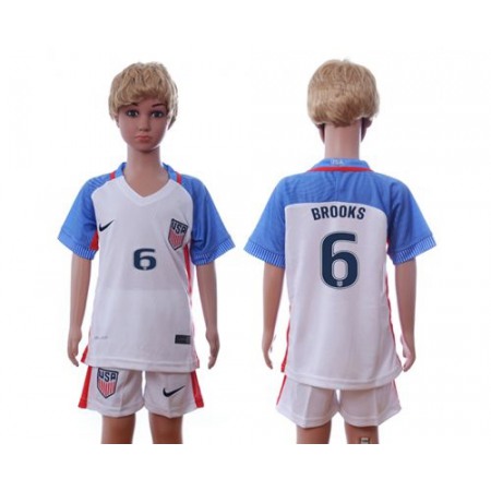 USA #6 Brooks Home Kid Soccer Country Jersey