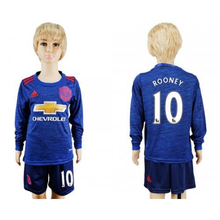 Manchester United #10 Rooney Away Long Sleeves Kid Soccer Club Jersey