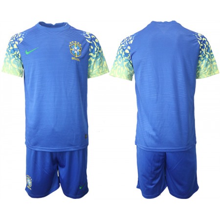 Men's Brazil Blank Blue 2022 FIFA World Cup Away Soccer Jersey Suit