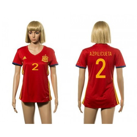 Women's Spain #2 Azpilicueta Red Home Soccer Country Jersey