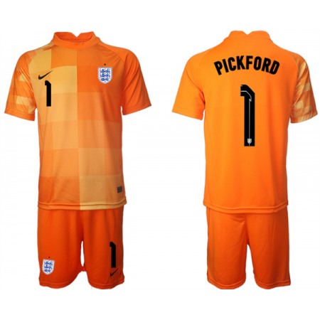 Men's England #1 Pickford Orange Goalkeeper Soccer Jersey Suit