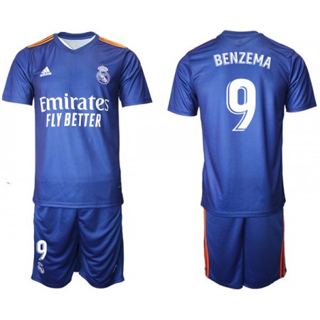 Men's Real Madrid #9 Karim Benzema 2021/22 Blue Away Soccer Jersey Suit