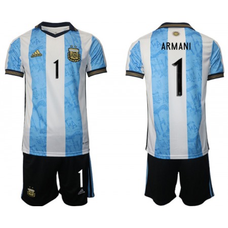 Men's Argentina #1 Armani White/Blue Home Soccer Jersey Suit