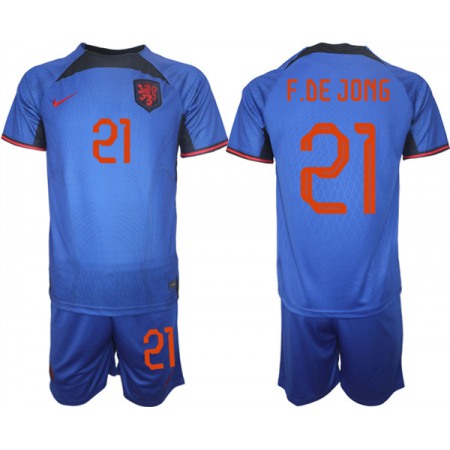 Men's Netherlands #21 F. De Jong Royal Away Soccer Jersey Suit