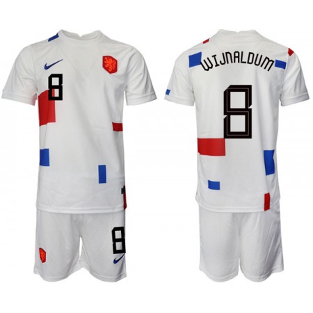 Men's Netherlands #8 Wijnaldum White Away Soccer Jersey Suit