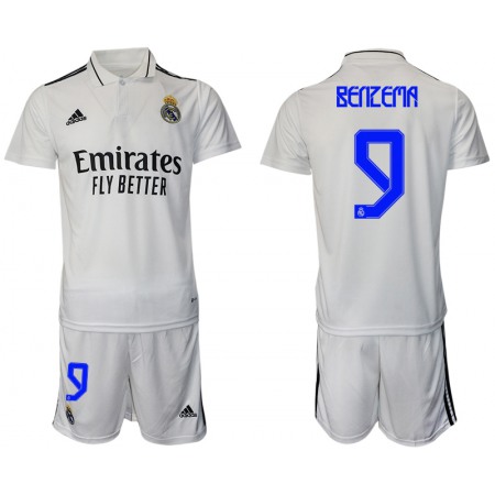 Men's Real Madrid #9 Karim Benzema 22/23 White Home Soccer Jersey Suit