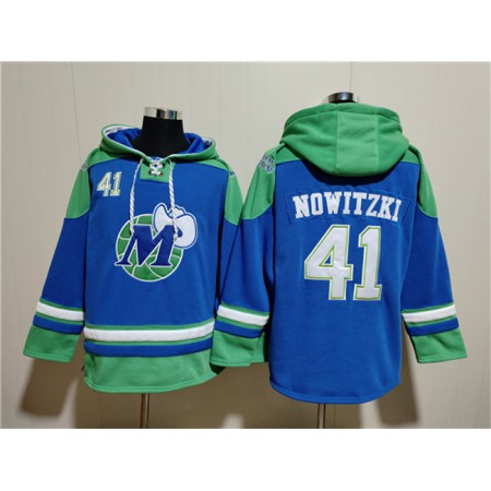 Men's Dallas Mavericks #41 Dirk Nowitzki Royal Ageless Must-Have Lace-Up Pullover Hoodie