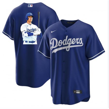 Men's Los Angeles Dodgers #17 Shohei Ohtani Blue Big Logo Cool Base Stitched Jersey