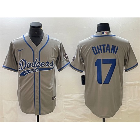 Men's Los Angeles Dodgers #17 Shohei Ohtani Grey Cool Base With Patch Stitched Baseball Jersey