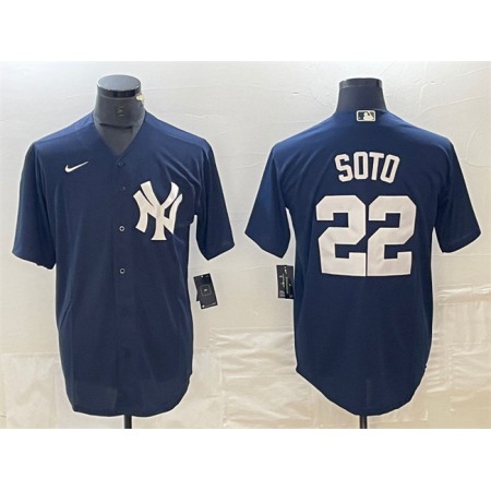 Men's New York Yankees #22 Juan Soto Navy Cool Base Stitched Baseball Jersey