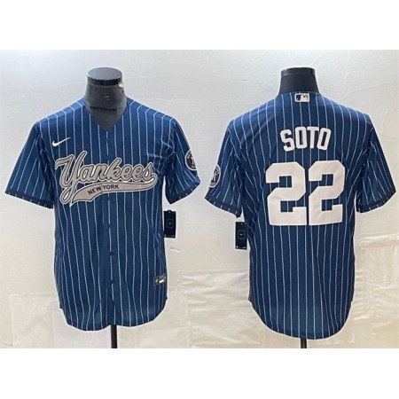 Men's New York Yankees #22 Juan Soto Navy Cool Base Stitched Baseball Jersey