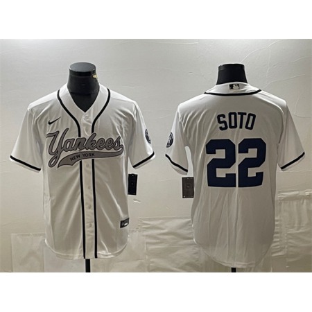 Men's New York Yankees #22 Juan Soto White Cool Base Stitched Baseball Jersey