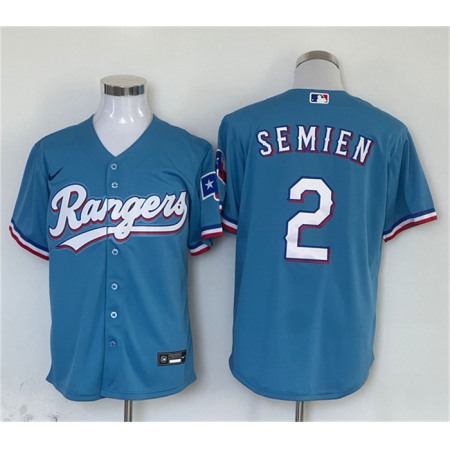 Men's Texas Rangers #2 Marcus Semien Blue With Patch Cool Base Stitched MLB Jersey