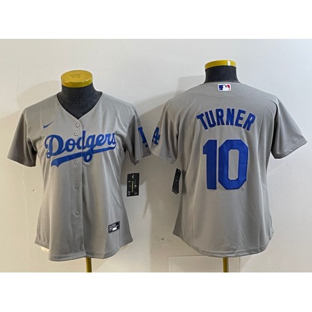 Women's Los Angeles Dodgers #10 Justin Turner Grey Stitched Jersey(Run Small)