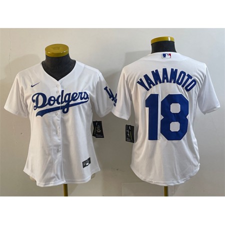 Women's Los Angeles Dodgers #18 Yoshinobu Yamamoto White Stitched Jersey(Run Small)