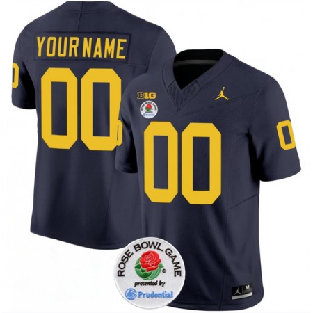 Men's Michigan Wolverines ACTIVE PLAYER Custom 2023 F.U.S.E. Navy Blue Rose Bowl Patch Stitched Jersey