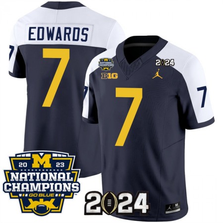 Men's Michigan Wolverines #7 Donovan Edwards Navy/White 2024 F.U.S.E. With 2023 National Champions Patch Stitched Jersey