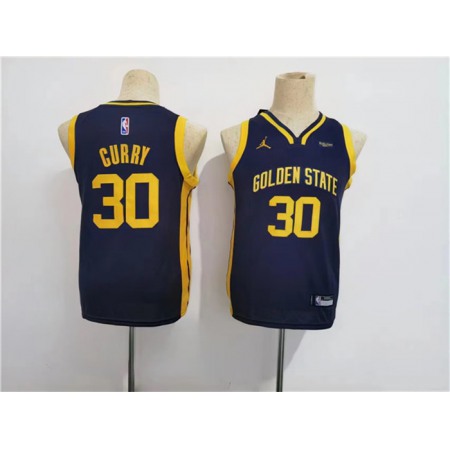 Youth Golden State Warriors #30 Stephen Curry Navy Statement Edition Stitched Jersey