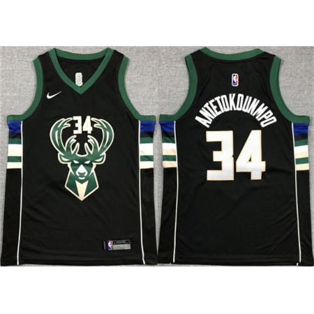 Youth Milwaukee Bucks #34 Giannis Antetokounmpo Black Stitched Basketball Jersey