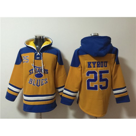 Men's St. Louis Blues #25 Jordan Kyrou Yellow Ageless Must-Have Lace-Up Pullover Hoodie