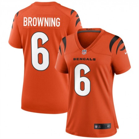 Women's Cincinnati Bengals #6 Jake Browning Orange Stitched Football Jersey(Run Small)