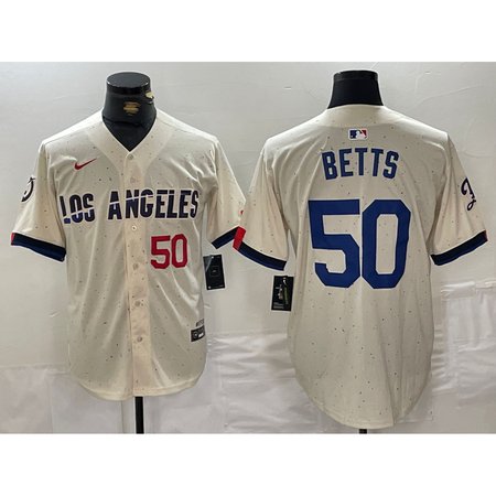 Men's Los Angeles Dodgers #50 Mookie Betts Cream Stitched Baseball Jersey