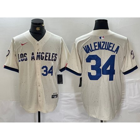 Men's Los Angeles Dodgers #34 Toro Valenzuela Cream Stitched Baseball Jersey