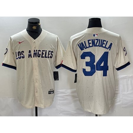 Men's Los Angeles Dodgers #34 Toro Valenzuela Cream Stitched Baseball Jersey