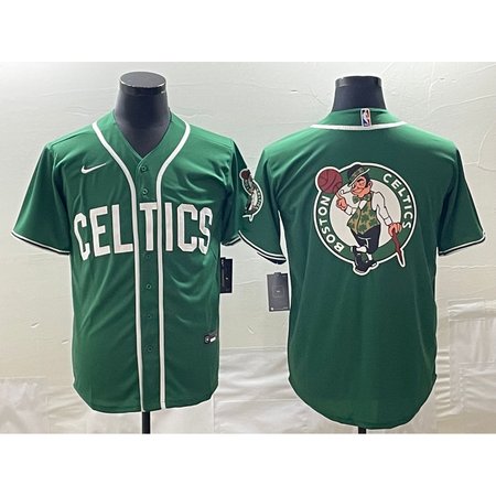 Men's Boston Celtics Green Team Big Logo With Patch Stitched Baseball Jersey