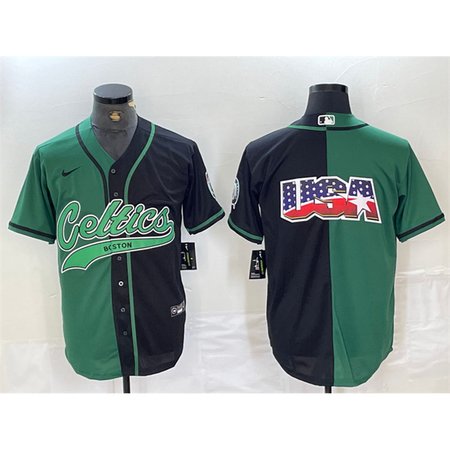 Men's Boston Celtics Team Big Logo With Patch Green/Black Split Stitched Baseball Jersey