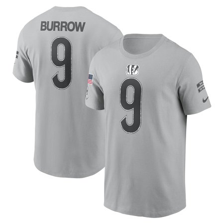 Men's Cincinnati Bengals Joe Burrow Nike Gray 2024 Salute To Service Name & Number T-Shirt