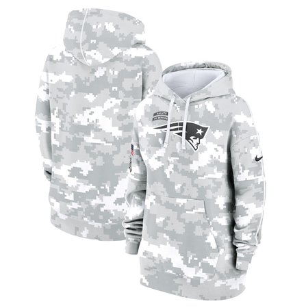 Women's New England Patriots Nike Arctic Camo 2024 Salute To Service Club Fleece Pullover Hoodie