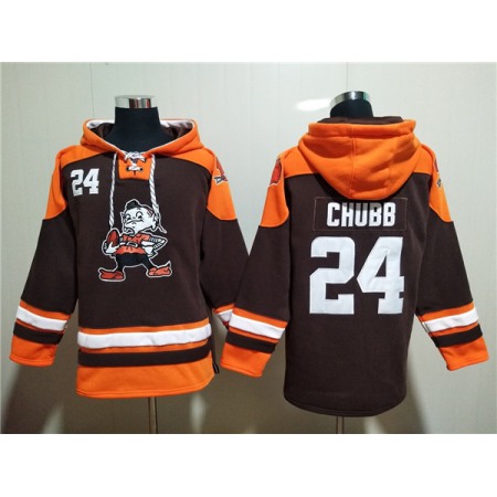 Men's Cleveland Browns #24 Nick Chubb Brown Lace-Up Pullover Hoodie