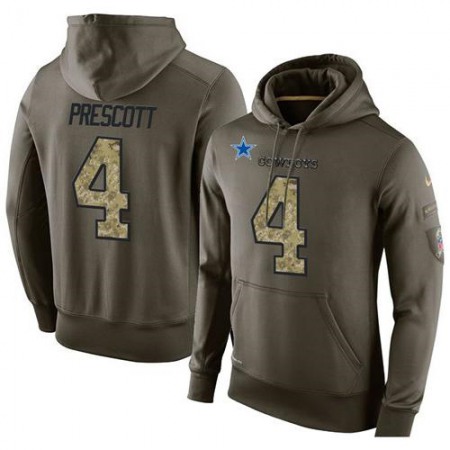 NFL Men's Nike Dallas Cowboys #4 Dak Prescott Stitched Green Olive Salute To Service KO Performance Hoodie