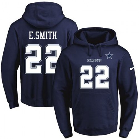 Nike Cowboys #22 Emmitt Smith Navy Blue Name & Number Pullover NFL Hoodie