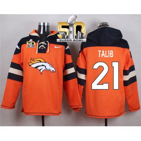 Nike Broncos #21 Aqib Talib Orange Super Bowl 50 Player Pullover NFL Hoodie